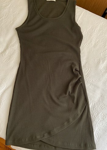 Haki Kolsuz Mini Triko Elbise