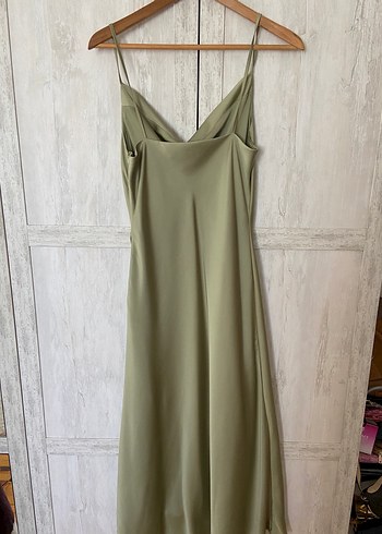 Zara Degaje yaka saten Kadın Uzun Elbise