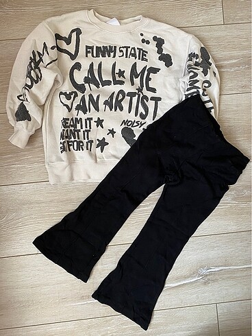 5-6 Yaş Zara Graffiti Sweat + H&M İnterlok Tayt Takım
