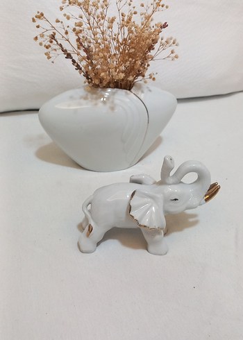 Beyaz  porselen ikili Fil  bir vazo  takım - Görsel 7