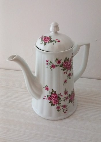 Çiçek Desenli Beyaz Porselen Demlik Yağdanlık  sürahi - Görsel 2