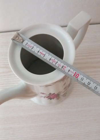 Çiçek Desenli Beyaz Porselen Demlik Yağdanlık  sürahi - Görsel 4