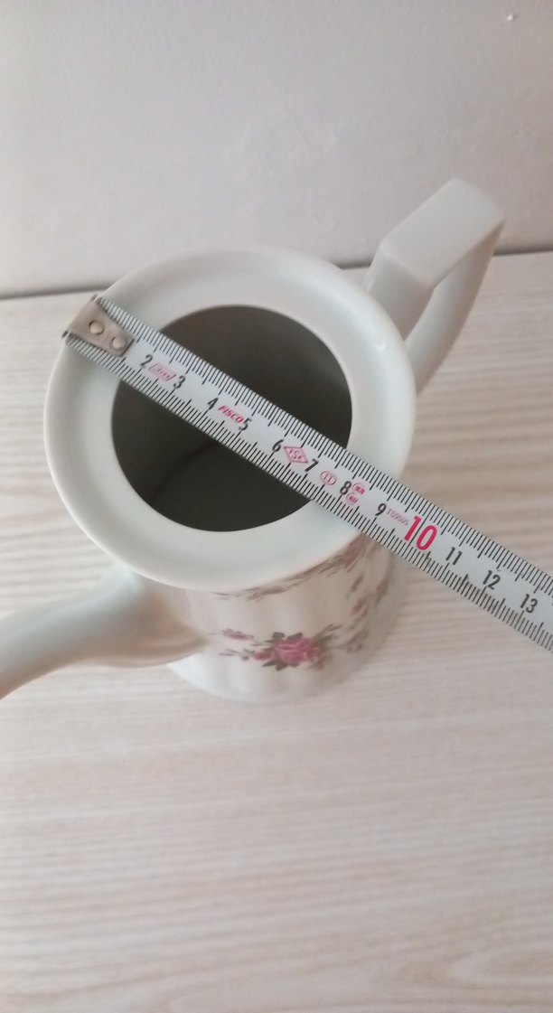 Çiçek Desenli Beyaz Porselen Demlik Yağdanlık  sürahi - Görsel 4