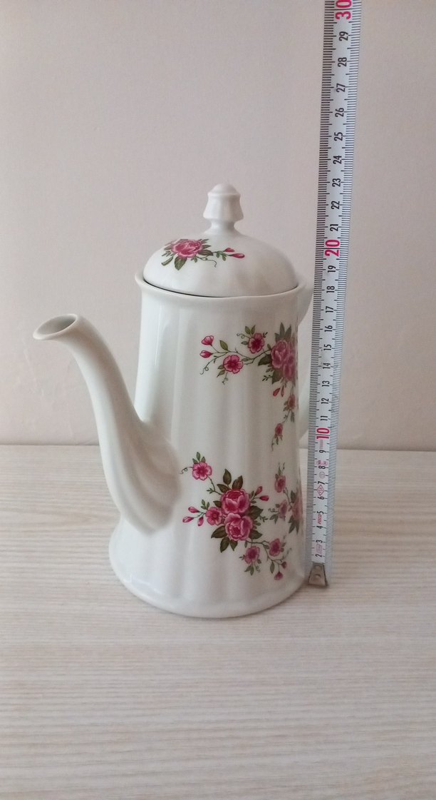 Çiçek Desenli Beyaz Porselen Demlik Yağdanlık  sürahi - Görsel 3