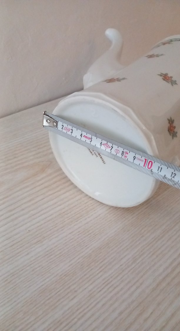 Pastel Beyaz Çiçekli Porselen sürahi Yağdanlık - Görsel 4