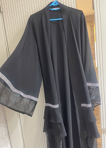 Nakışlı Siyah Uzun Kollu Uzun Elbise abaya boncuklarında dökülme - Görsel 3