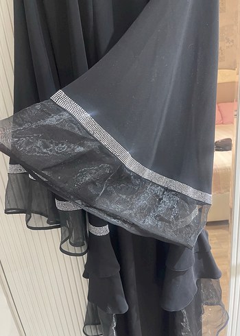 Nakışlı Siyah Uzun Kollu Uzun Elbise abaya boncuklarında dökülme - Görsel 5