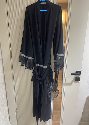 Nakışlı Siyah Uzun Kollu Uzun Elbise abaya boncuklarında dökülme - Görsel 4