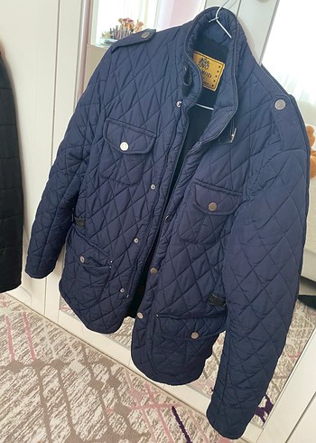 Diğer Düğmeli fermuarlı Mavi Erkek Mont