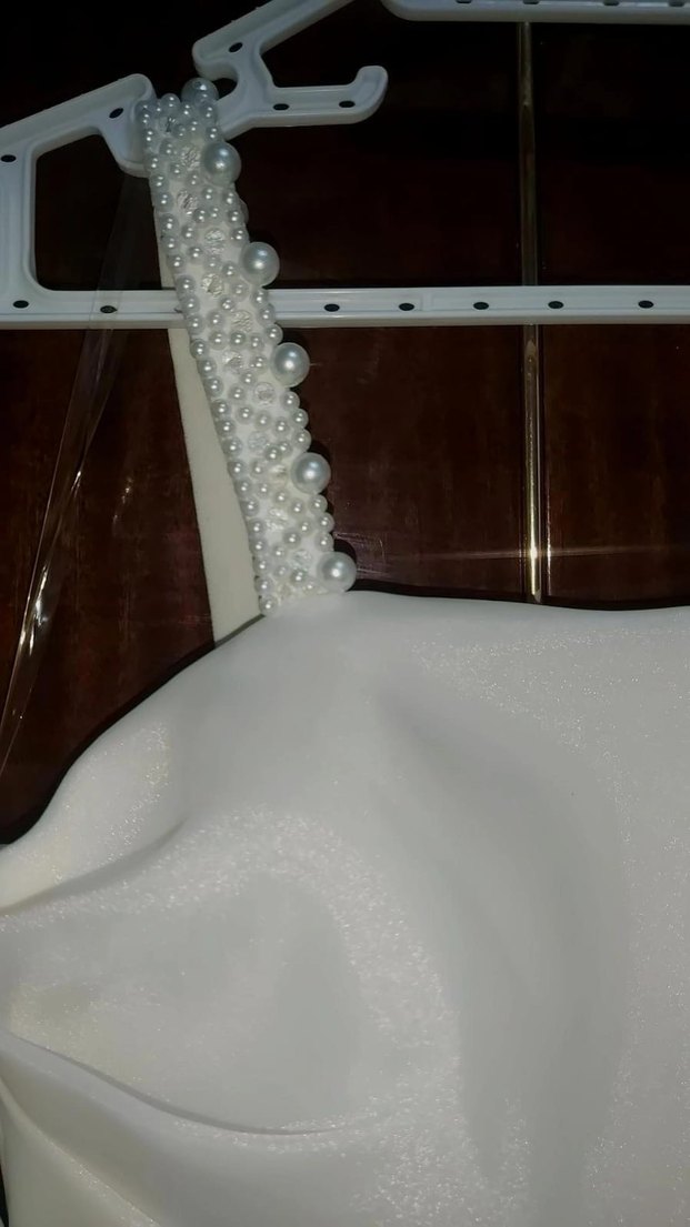 Beyaz Drapeli Straplez Uzun Kadın Abiye - Görsel 2