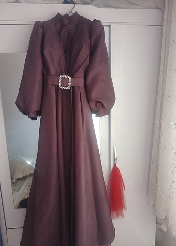 Bordo Drapeli Uzun Abiye Elbise