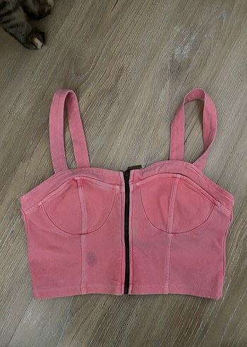 m Beden pembe Renk Pembe fermuarlı crop büstiyer