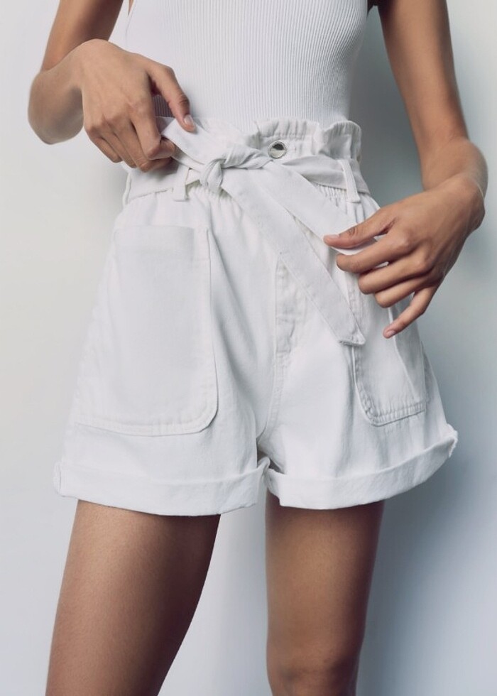 ZARA Baggy Paperbag Bermuda Sort - Görsel 2