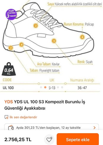 YDS UL 100 S3 Kompozit Burunlu İş Güvenliği Ayakkabısı - Görsel 4