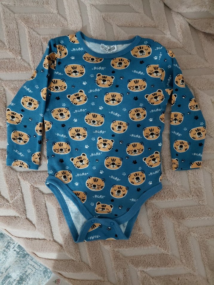 Uzun Kollu Mavi Baskılı Erkek Bebek Body - Görsel 2