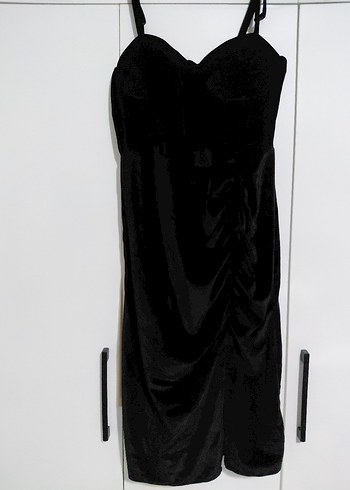 Siyah Straplez Drapeli Midi Elbise - Görsel 2