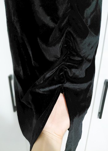 Siyah Straplez Drapeli Midi Elbise - Görsel 6