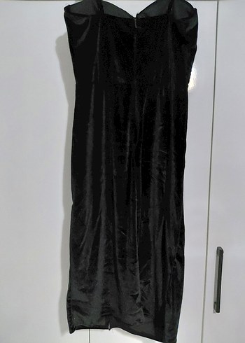 Siyah Straplez Drapeli Midi Elbise - Görsel 3