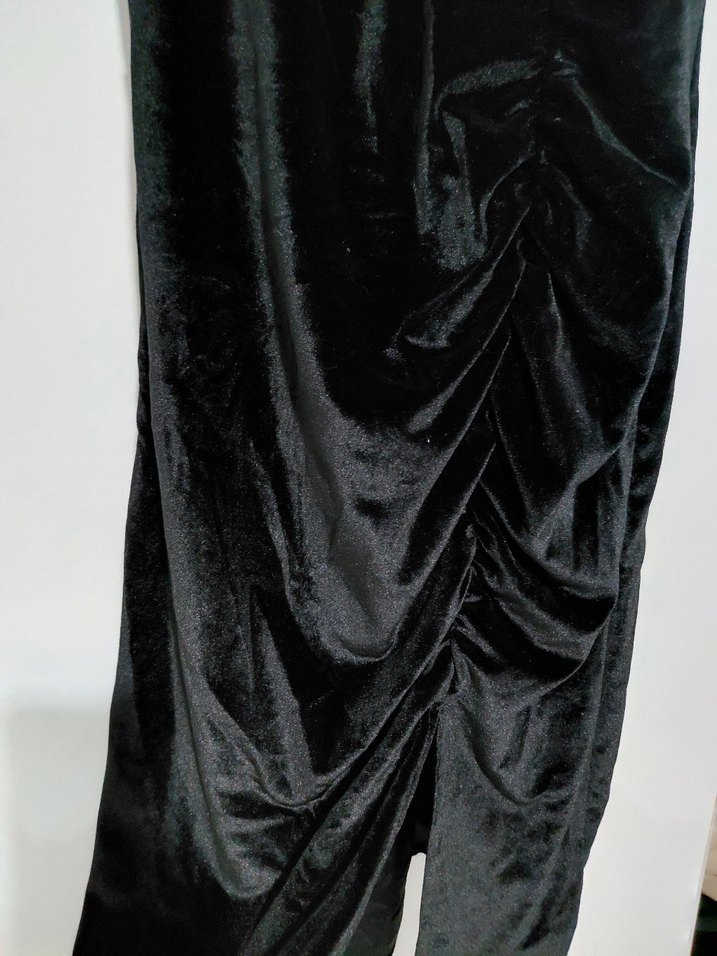 Siyah Straplez Drapeli Midi Elbise - Görsel 4