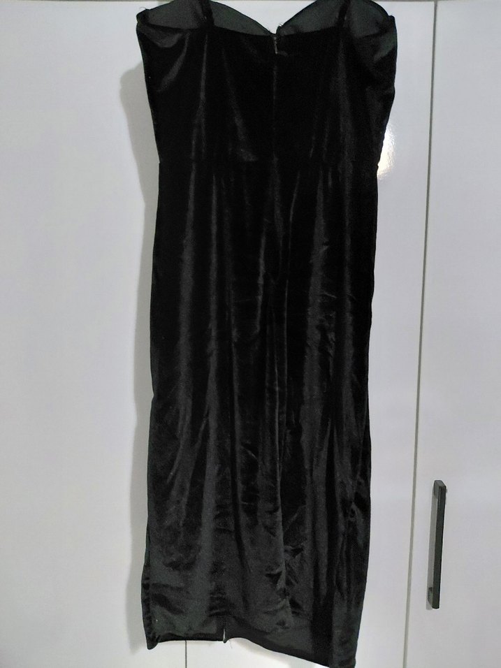 Siyah Straplez Drapeli Midi Elbise - Görsel 3