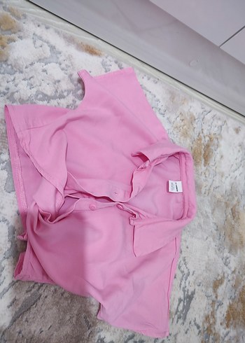 Kız Çocuk Pembe Kısa kolGömlek - Görsel 2