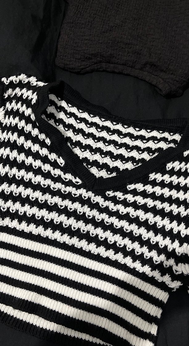 Zebra Desenli V Yaka Triko Kadın Kazak - Görsel 2