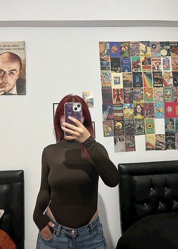 Kahverengi Yüksek Yakalı Kadın transparan bluz - Görsel 4