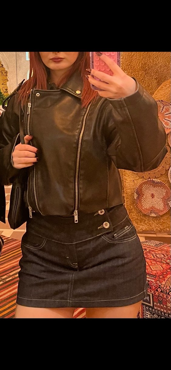 Siyah Deri Halter Yaka Buckle Detaylı Ceket - Görsel 2