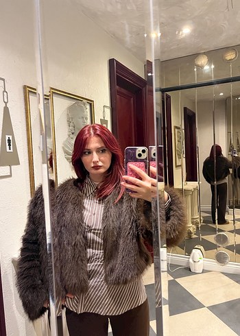 Kahverengi Kısa Kürk Detaylı Kadın Ceket - Görsel 3