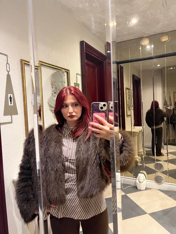 Kahverengi Kısa Kürk Detaylı Kadın Ceket - Görsel 3