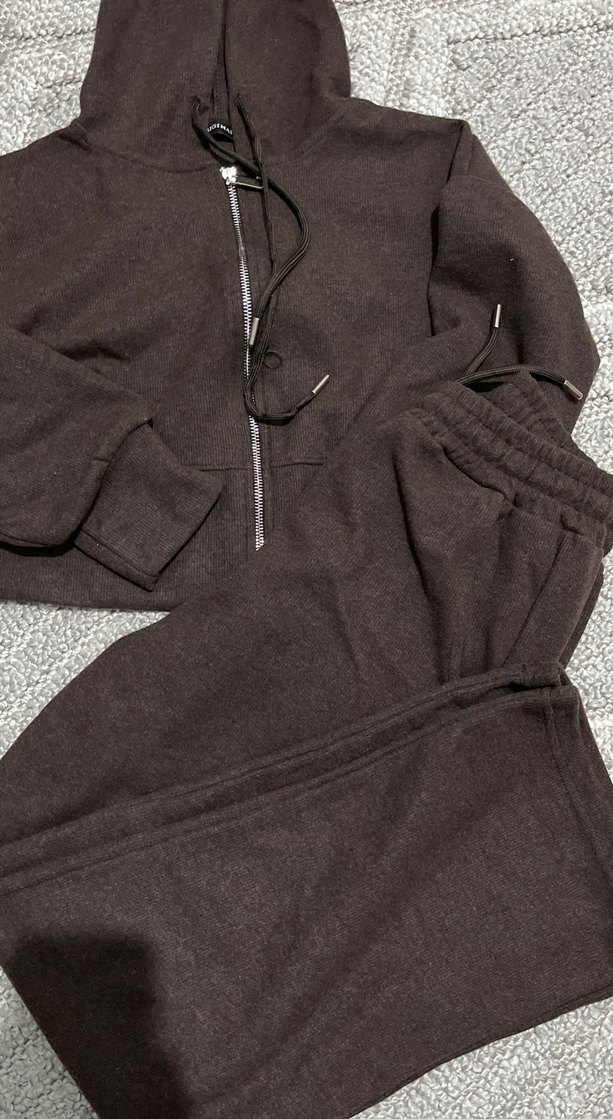 Kahverengi Kapüşonlu Kadın Eşofman Takımı - Görsel 2