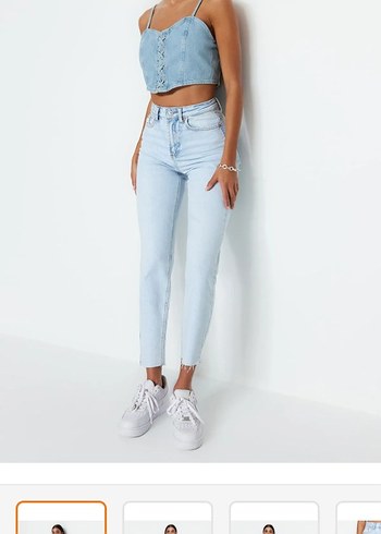 Açık mavi yüksek bel slim jeans