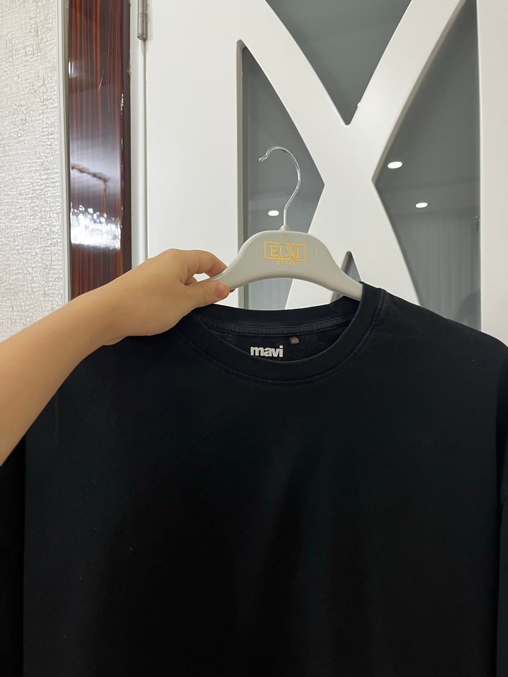 Siyah Baskılı Oversize Erkek Tişört mavi - Görsel 3