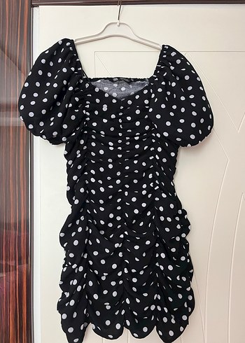 Zara Siyah Puantiyeli V Yaka Midi Elbise - Görsel 3