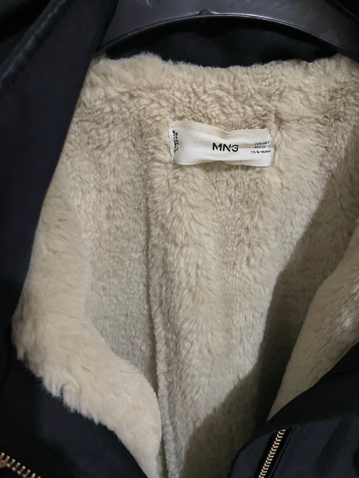 Kürklü Kapüşonlu lacivert Kadın Kaban - Görsel 3