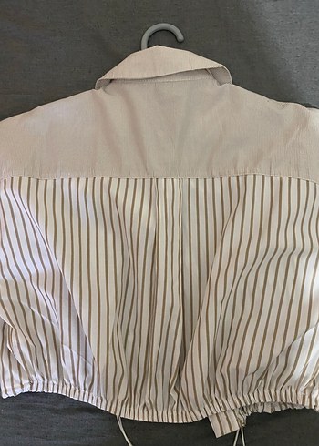 Bej Çizgili Kısa Kollu Gömlek - Görsel 2