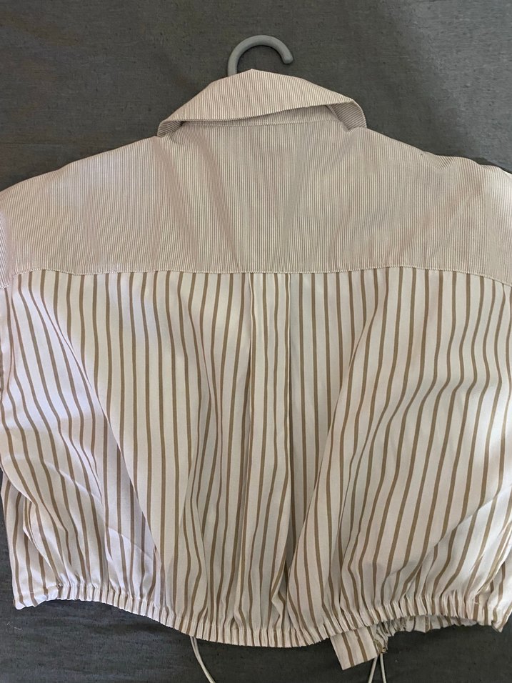 Bej Çizgili Kısa Kollu Gömlek - Görsel 2