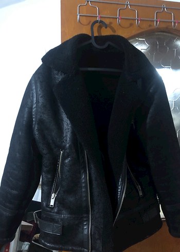 Kürklü Siyah Deri Biker Ceket