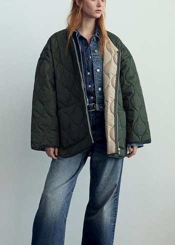 Zara yeşil su geçirmez kapitone ceket