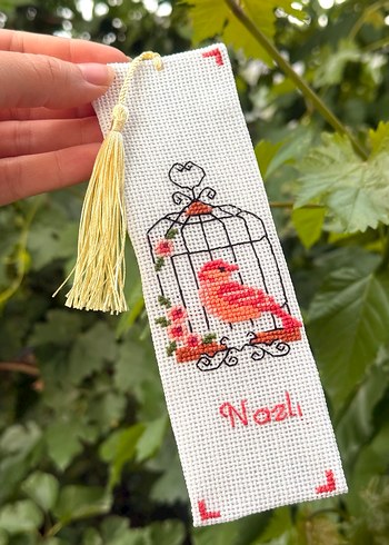 Kuş Desenli Kanaviçe Kitap Ayracı - Görsel 2