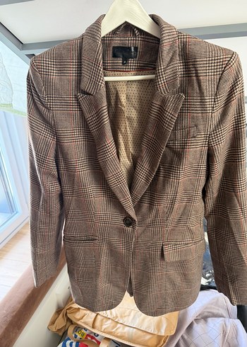 Zara Kahverengi Ekose Tek Dugmeli Blazer Ceket
