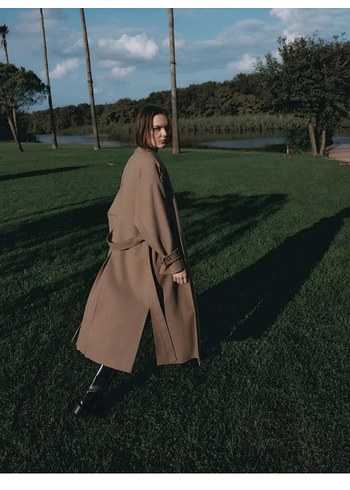 40 Beden kahverengi Renk Kahverengi Kuşaklı Oversize Kaban