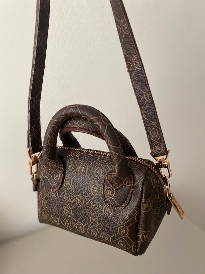 Vakko Desenli Kahverengi Deri Kadın Çanta - Görsel 2