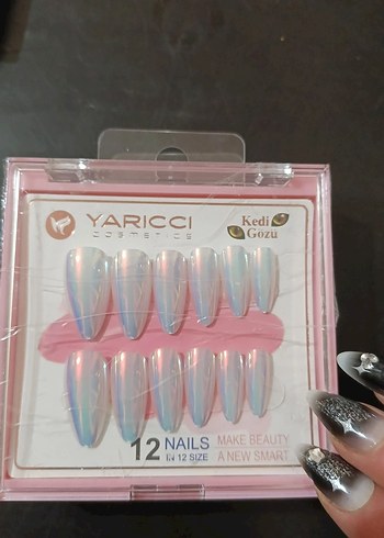 Yarıcı Kedi Gözü 12'li Pembe Tırnak Takma Seti - Görsel 2