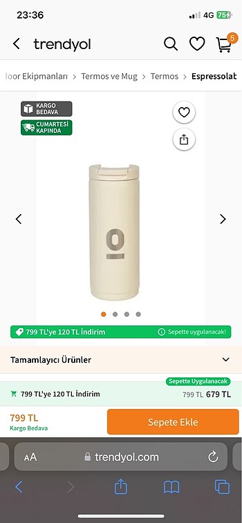Elle Paslanmaz Çelik Termos Espressolab 400 ml