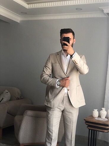 Altın yıldız Bej slimfit takım elbise