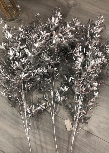 Beyaz Gri Yapraklı Dekoratif Dal - Görsel 3