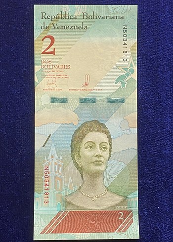 Venezuela 2 Bolivar Banknotu Mavi Tonlarda