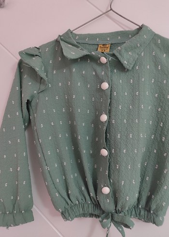 Yeşil Pamuklu Uzun Kollu Kız Gömlek - Görsel 2