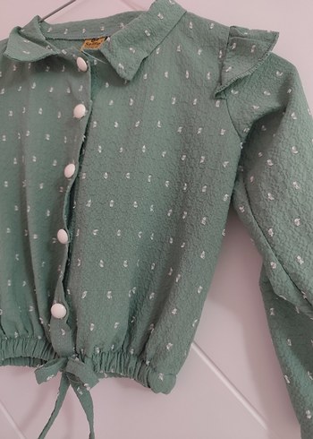 Yeşil Pamuklu Uzun Kollu Kız Gömlek - Görsel 3